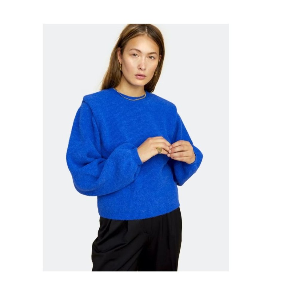 $495 Les Coyotes de Paris Camille Puff Sleeve Wool Sweater Lapiz Blue SZ 6 B1-06